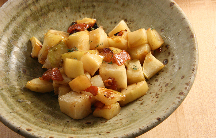 Maple Roasted Celeriac & Apples with Bacon