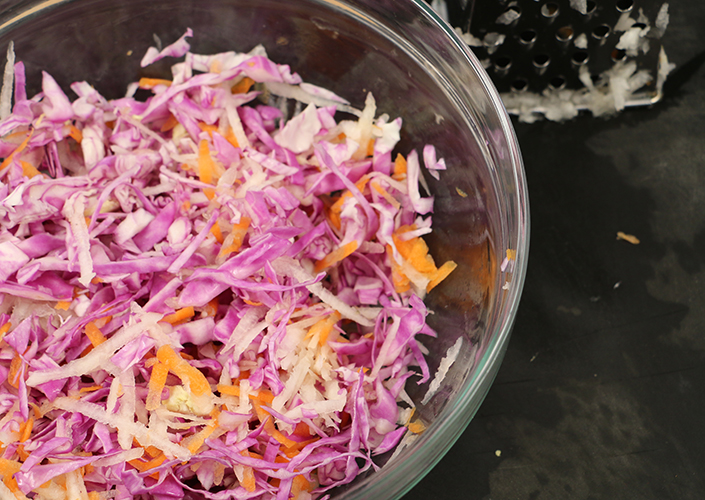 Red Cabbage Slaw with Tahini Dressing by Early Morning Farm CSA