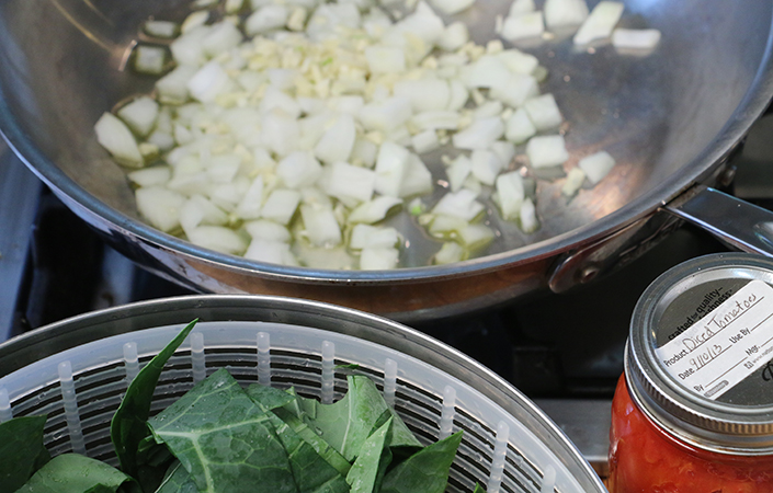 Stewed Collard Greens with Tomatoes by Early Morning Farm CSA