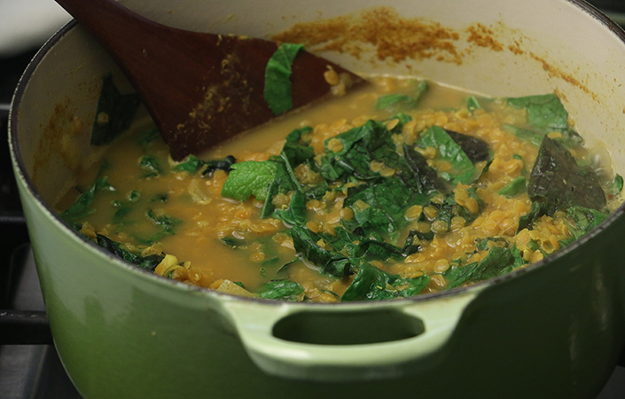 Curried Lentils and Mustard Greens by Early Morning Farm CSA