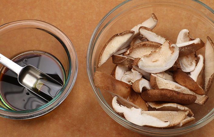 Warm Mizuna, Arugula, & Spinach Salad with Shitake Mushrooms