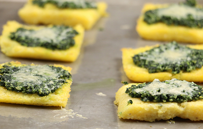 Polenta Squares with Kale Pesto
