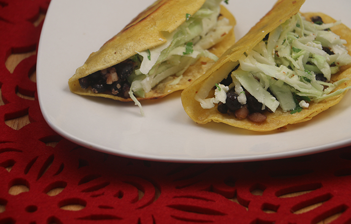 Black Bean & Cabbage Crispy Tacos
