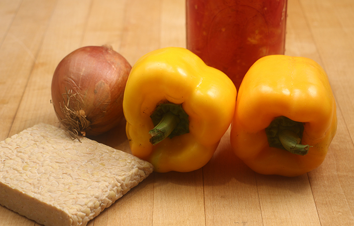 Orzo Stuffed Peppers with Tempeh