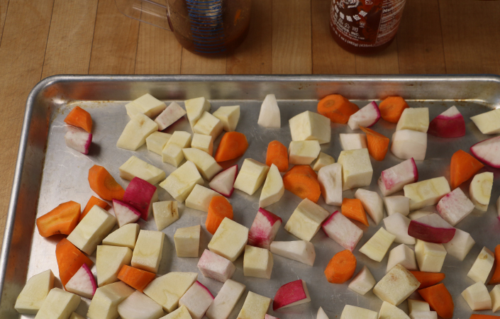 Sriracha Glazed Roasted Root Vegetables