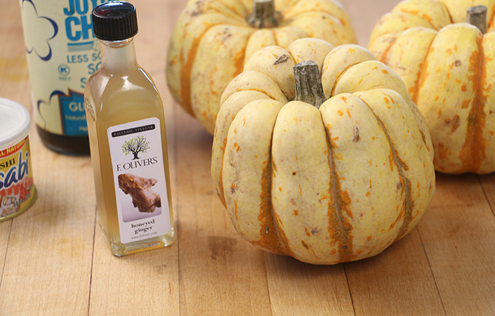 Soy Ginger Roasted Squash with Sesame Wasabi Cream
