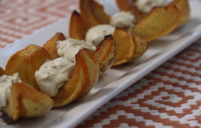 Soy Ginger Glazed Squash with Sesame Wasabi Cream