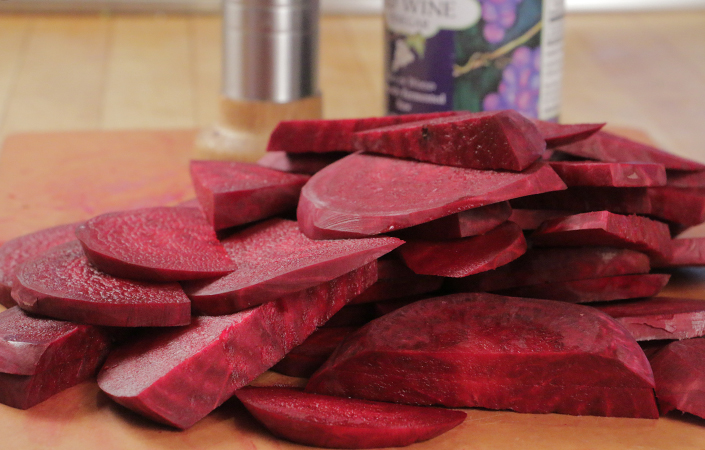 Black Pepper Poached Beets with Yogurt Sauce
