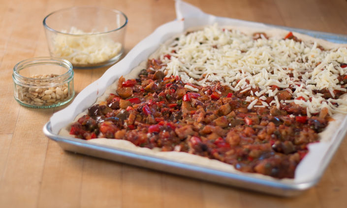Eggplant Puttanesca Pizza