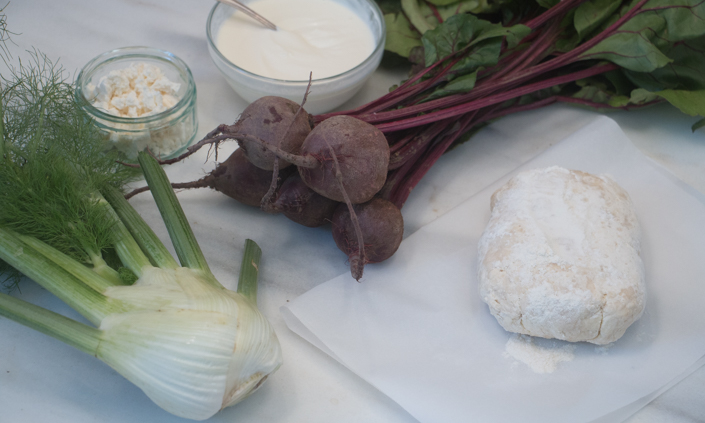 Carmelized Fennel & Beet Tart