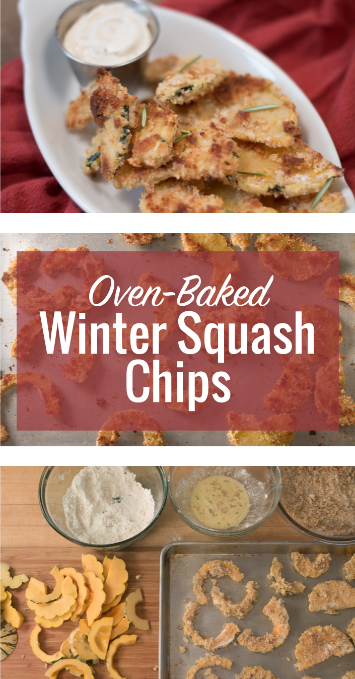 Oven baked winter squash chips and a creamy dressing!