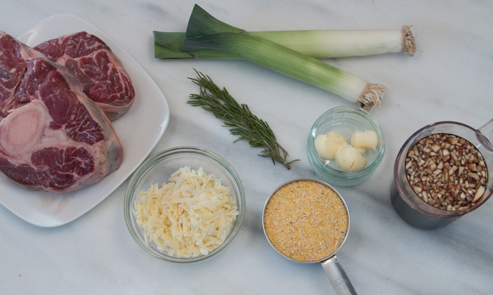 Balsamic Braised Beef Shank with Cheddar Leek Polenta