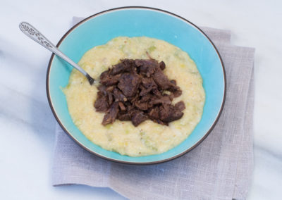 Balsamic Braised Beef Shanks with Cheddar Leek Polenta