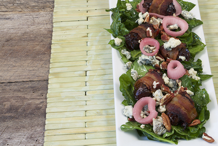 Spinach Salad with Bacon Wrapped Dates