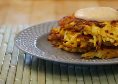 Butternut Squash Latkes with Sriracha Aioli