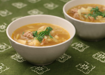 Celeriac Cabbage Soup with Chickpeas & Sausage